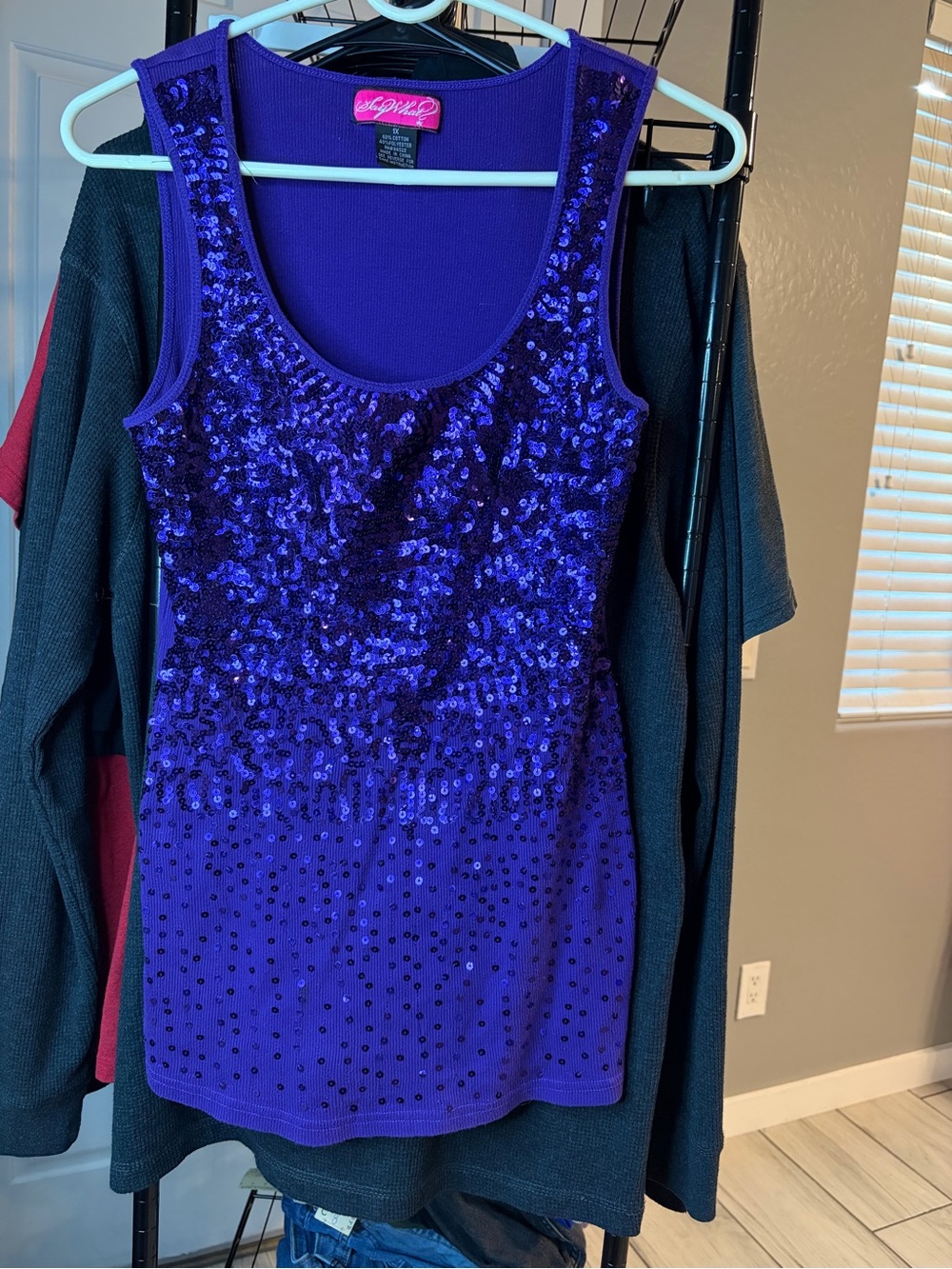 Say What? Royal Purple Sequin Scoop Tank